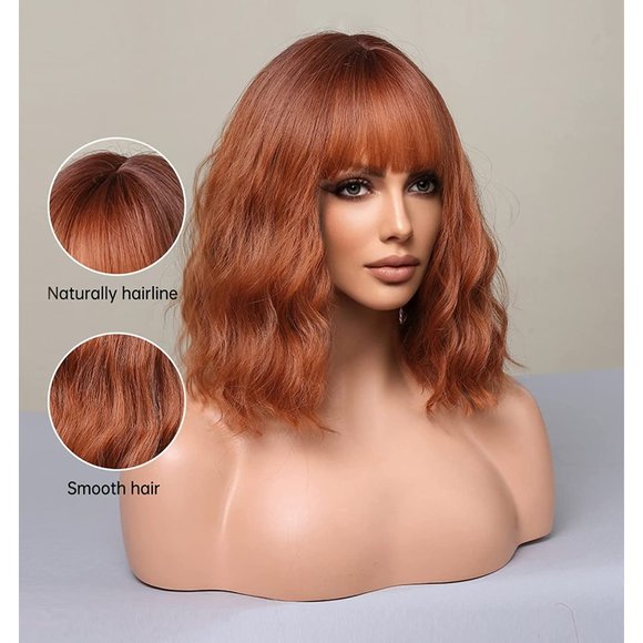 Shoulder Length Bob Ginger Copper Wig With Bangs - Picture 5 of 7